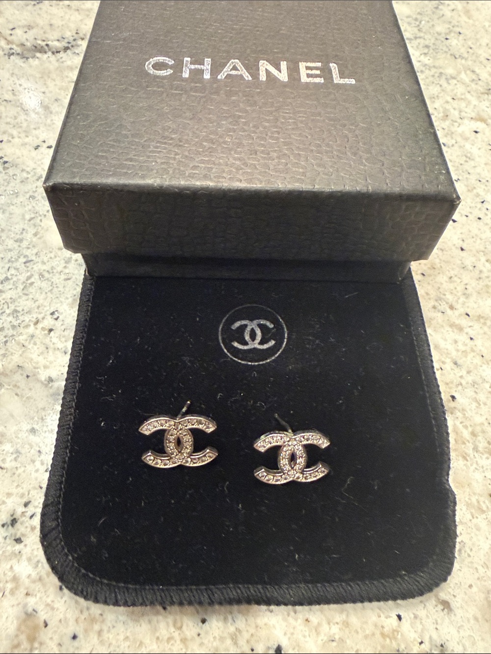 CHANEL Gold CC Crystal Logo Stud Earrings